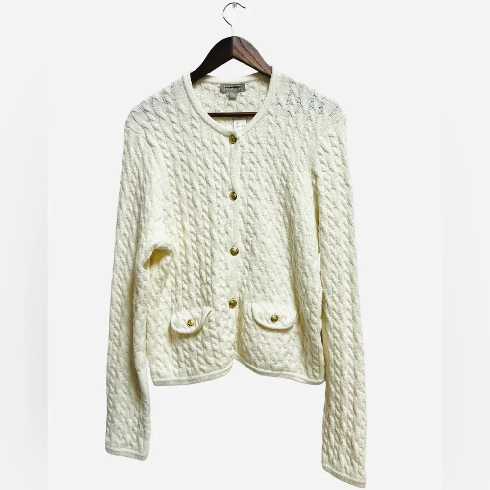 J.Crew Odette cable-knit sweater lady jacket in cotton-blend bouclé size L NWT